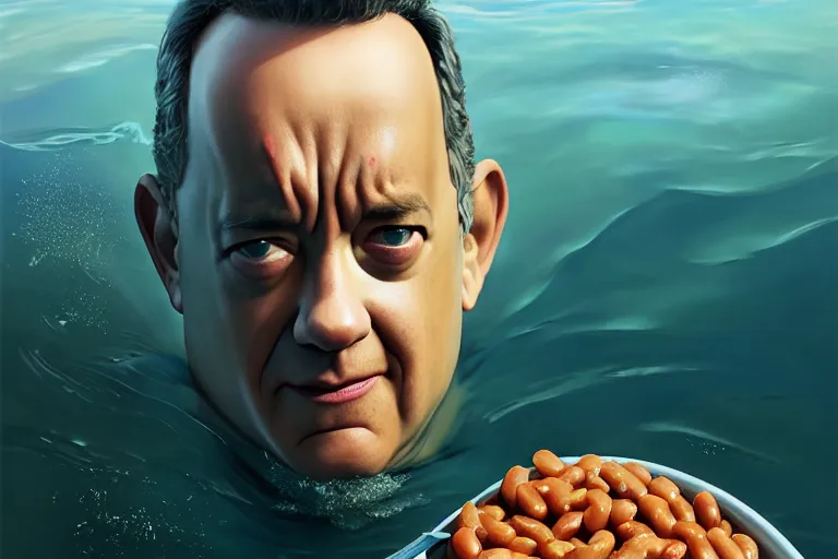 Prompt: portrait of tom hanks swimming in baked beans, a world of baked beans, charlie bowater, artgerm, ilya kuvshinov, krenz cushart, ruan jia, realism, ultra detailed, 8 k resolution