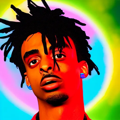 Prompt: playboi carti, photorealistic, detailed face, full body shot, 8 k hd, neon colors, over saturated colors,