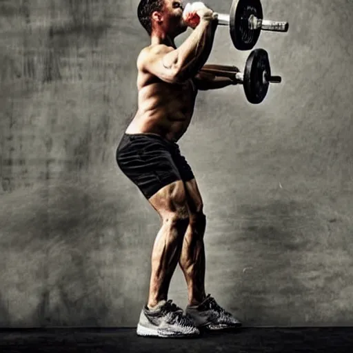 Prompt: a man lifting weights, sport, epic, motivational, art