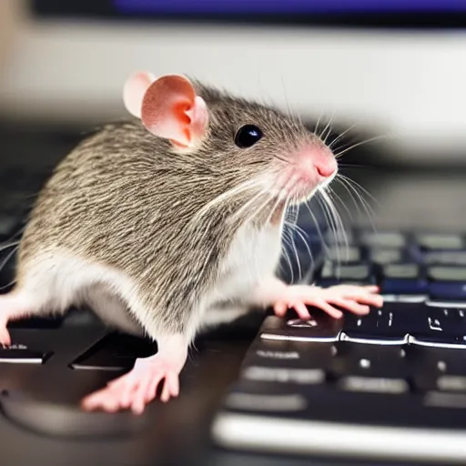 Prompt: rat on computer keyboard