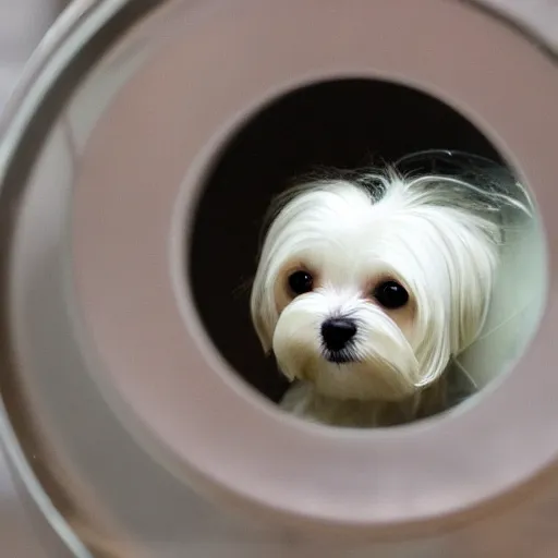 Prompt: maltese dog inside a jar