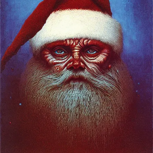 Image similar to son of satan and santa portrait by beksinski