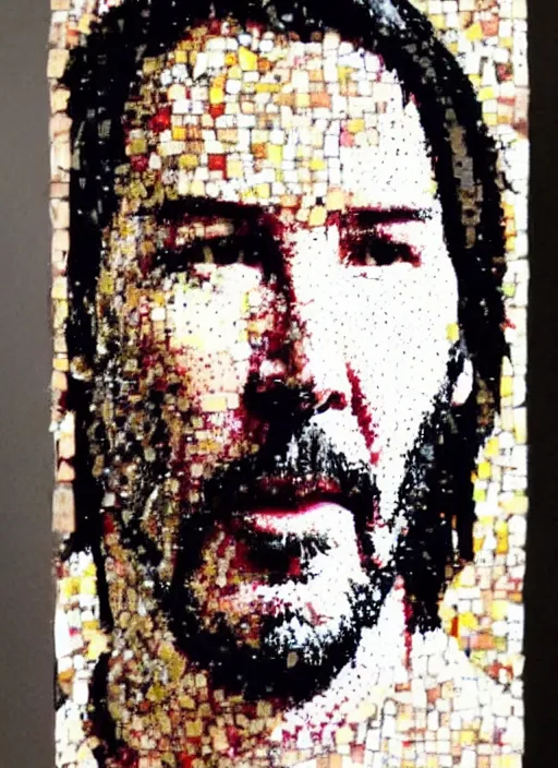 Image similar to a mosaic of keanu reeves made of quinoa seeds