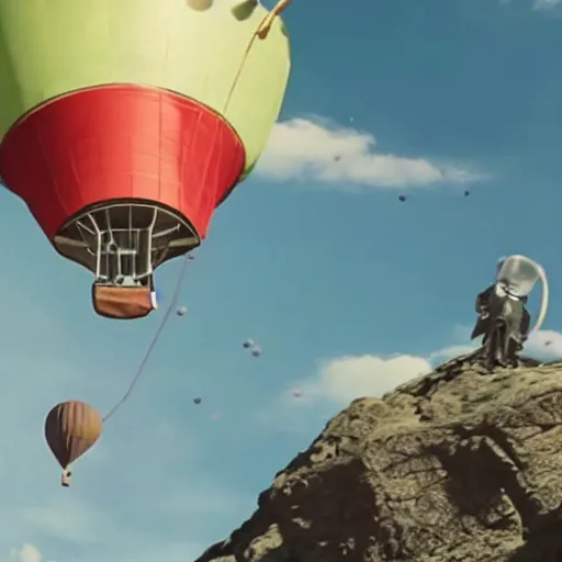 Image similar to film still of yoda flying in a hot air balloon in the new star wars movie 4 k