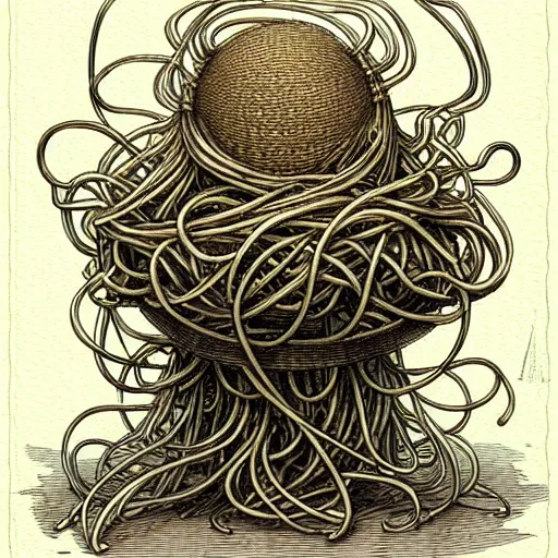 Prompt: design, human flying spaghetti monster, borders, lines, decorations, muted colors, by jean - baptiste monge