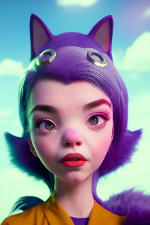 Image similar to anya taylor joy as a catgirl making silly selfies, pixar, volumetric lighting, epic composition, hyper detailed, ultra realistic, sharp focus, octane render, volumetric, ray tracing, artstation trending, cgsociety, sense of awe, 4 k