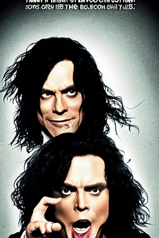 Image similar to a poster depicting tommy wiseau from the room ( 2 0 0 3 ) with the words'oh hi mark'written on it, perfect kerning