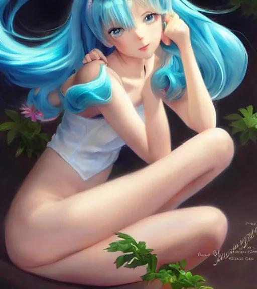 Prompt: Anime art very beautiful Hatsune miku by Gil Elvgren, Vladimir Volegov, Earl Moran, Enoch Bolles, very coherent