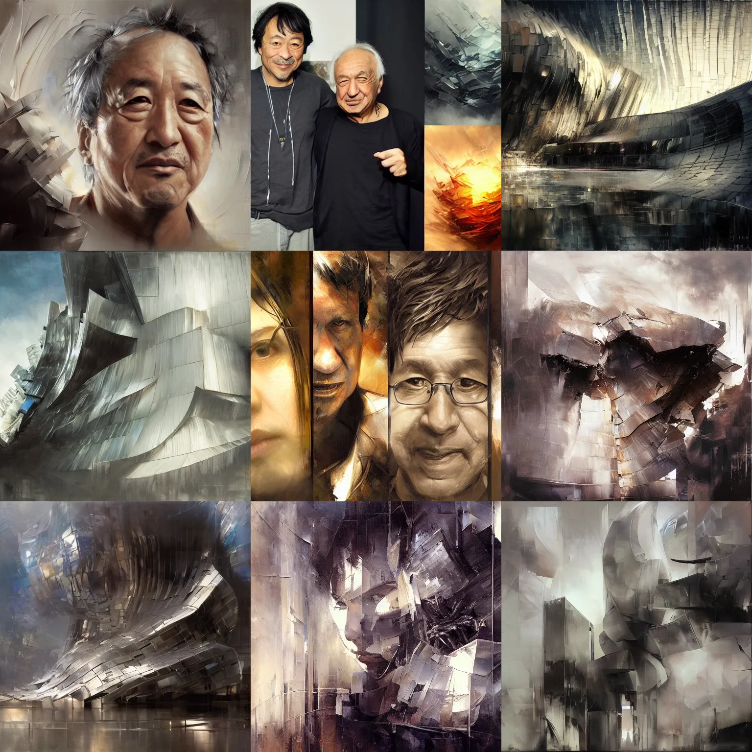 Prompt: makoto kobayashi, frank gehry, raymond swanland