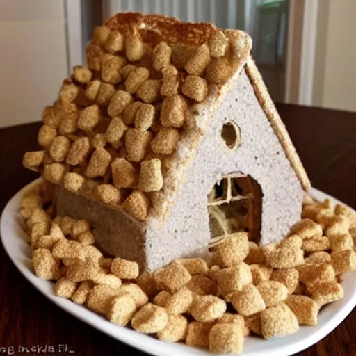 Image similar to a cinnamon - toast - crunch house, party platter, arranged to look like a house, for the holidays