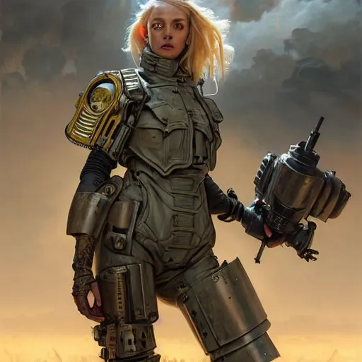 Prompt: portrait painting of a post - apocalyptic blonde soldier wearing dieselpunk power armor, ultra realistic, concept art, intricate details, eerie, highly detailed, photorealistic, octane render, 8 k, unreal engine. art by artgerm and greg rutkowski and charlie bowater and magali villeneuve and alphonse mucha