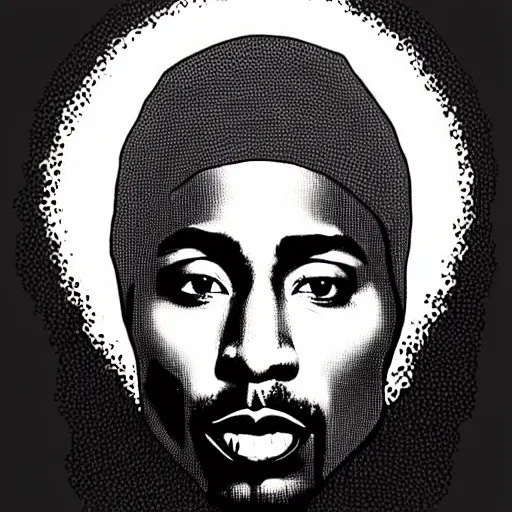 Prompt: tupac portrait, drawn with dots, art, minimalist,