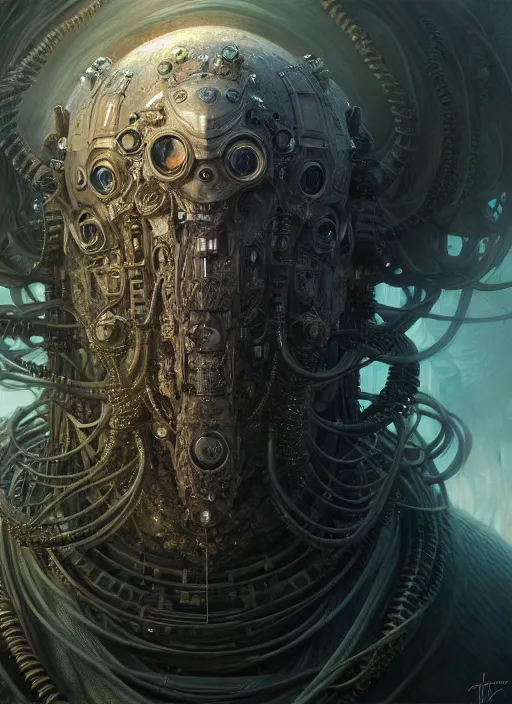 Prompt: closeup portrait shot of cthulu as a robot in a scenic dystopian environment, intricate, elegant, highly detailed, centered, digital painting, artstation, concept art, smooth, sharp focus, illustration, artgerm, tomasz alen kopera, peter mohrbacher, donato giancola, joseph christian leyendecker, wlop, boris vallejo