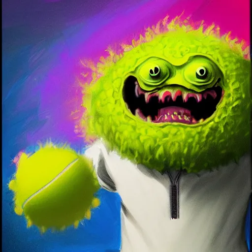 Image similar to a tennis ball monster, digital art, fantasy, magic, trending on artstation, ultra detailed, professional illustration by Basil Gogos