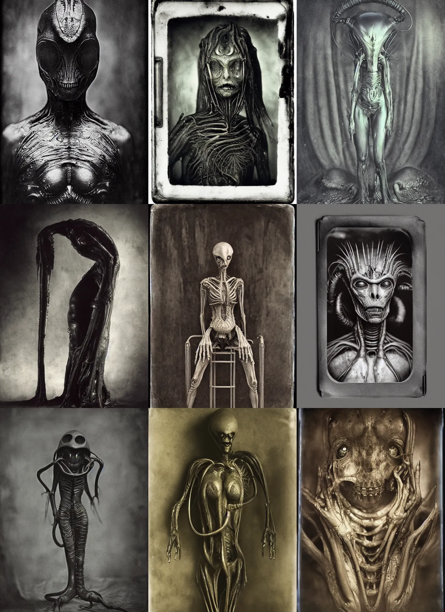 Prompt: wet plate photography alien, giger, barlowe