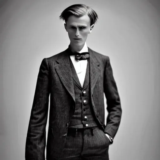 Prompt: stunning photograph of a three piece suit designed by edvard munch. award winning piece of fashion. studio lighting