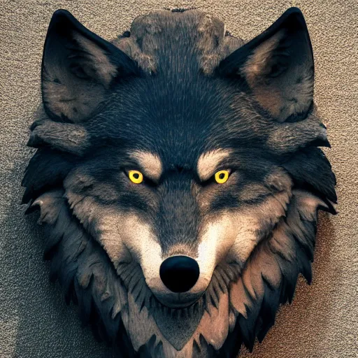 Image similar to wolf face logo, illustration, viking style, octane render, dystopian