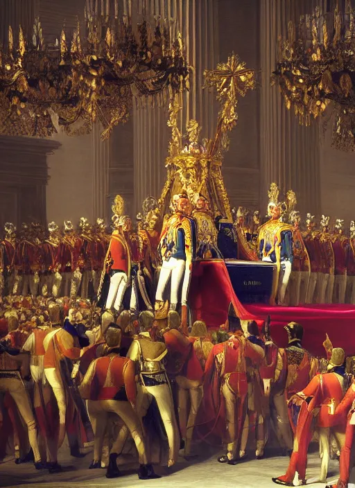 Image similar to the coronation of napoleon painting and sci - fi organic sport car model 3 d realistic render