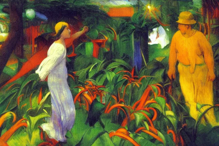 Image similar to joy is like the sunshine, gladdening the heart and lifting the spirit, greenhouse garden photography, glowing with silver light, painting by Franz Marc, by Jean-Léon Gérôme, by Winsor McCay, today's featured photograph, 16K