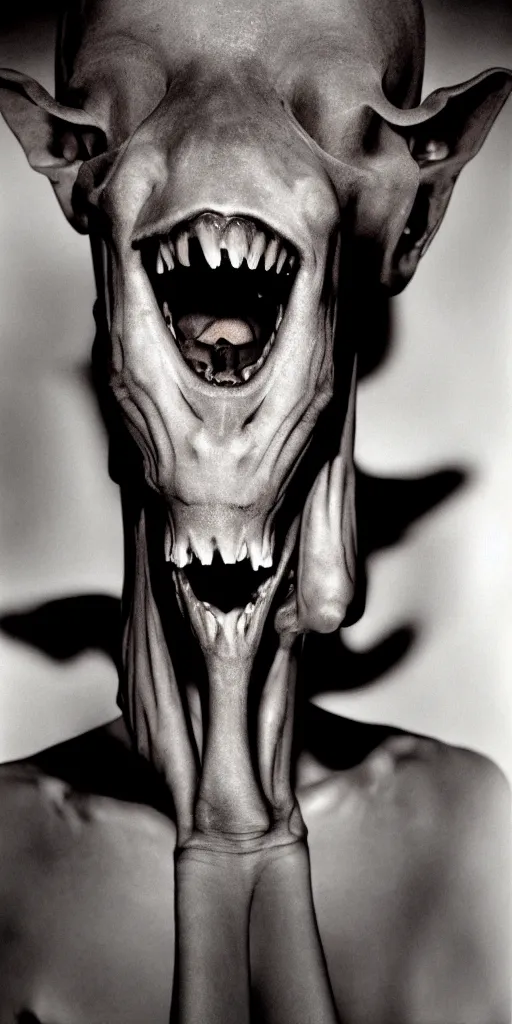 Prompt: award winning photo of anorexic boney pigman screaming eyes, vivid colors, happy, symmetrical face, beautiful eyes, studio lighting, wide shot art by Sally Mann & Arnold Newman