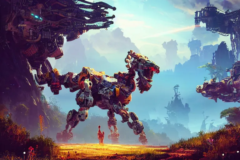 Image similar to tideripper machine mecanical creature robot of horizon forbidden west horizon zero dawn radiating a glowing aura global illumination ray tracing hdr fanart arstation by ian pesty and alena aenami artworks in 4 k