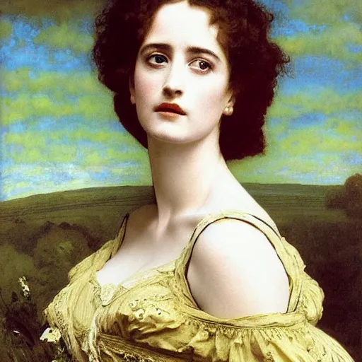 Image similar to portrait en buste of eva green in an edwardian dress by frederic william burton and frederic leighton, abundantly detailed, perfectly detailed pupils