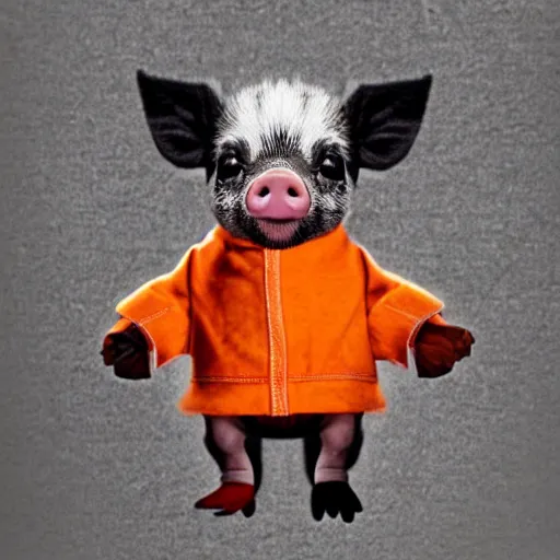 Prompt: cute mini pig using orange inmate clothes