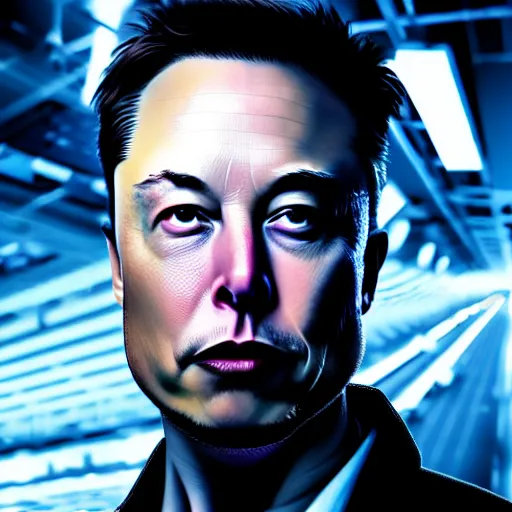 Image similar to elon musk as a hacker in the matrix, modelsociety, radiant skin, huge anime eyes, rtx on, perfect face, directed gaze, intricate, sony a 7 r iv, symmetric balance, polarizing filter, photolab, lightroom, 4 k, dolby vision, photography award