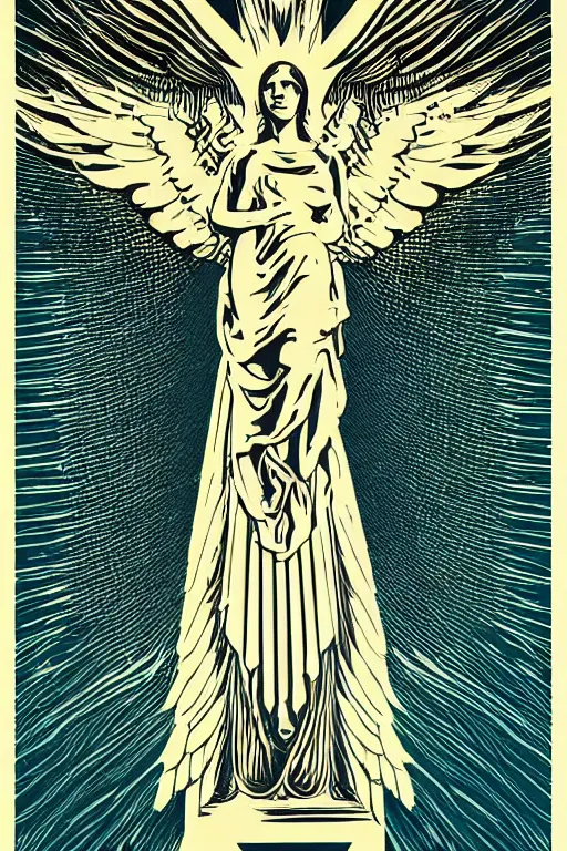 Prompt: Shepard Fairey poster of The Winged Victory of Samothrace, color, high resolution.