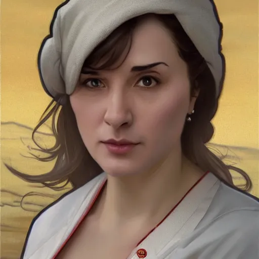 Prompt: Viola the Soviet Nurse from Everlasting summer, Demi Moore, highly detailed, digital painting, artstation, concept art, smooth, sharp focus, illustration, ArtStation, art by artgerm and greg rutkowski and alphonse mucha and J. C. Leyendecker and Edmund Blair Leighton and Katsuhiro Otomo and Geof Darrow and Phil hale and Ashley wood and Ilya repin and Charlie Bowater