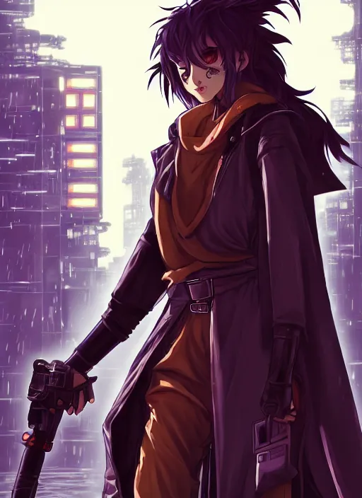 Prompt: character portrait of a cute beautiful attractive female anthro hyena fursona with long black curly hair wearing jedi robes in a cyberpunk city at night while it rains. hidari, color page, tankoban, 4K, tone mapping, Akihiko Yoshida.