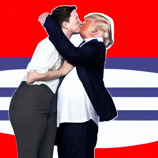 Prompt: a detailed photograph of elon musk kissing donald trump