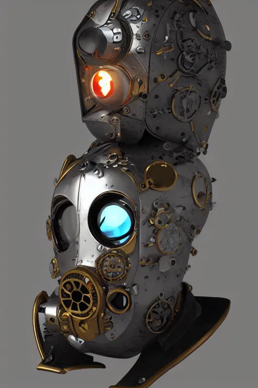 Image similar to steampunk mask minimalist fantasy art robot ninja helmet, global illumination ray tracing hdr fanart arstation by sung choi and eric pfeiffer and gabriel garza and casper konefal radiating a glowing aura