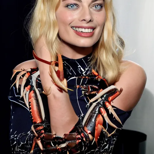 Prompt: margot robbie with lobster claws