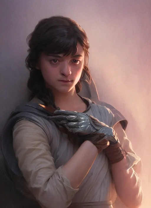 Prompt: portrait of arya stark wears trasnparent gloves, elegant, smooth glowing skin, glamour shot, super detailed, storybook fantasy, soft cinematic lighting, by yoshitaka amano, by bouguereau, bygreg rutkowski, by jeremy lipking, by artgerm, digital art, octane render