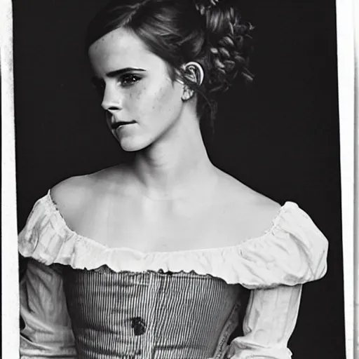 Prompt: emma watson 1 8 0 0 s saloon, black - and - white photo,