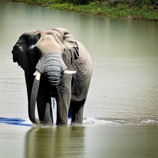 Image similar to An elephant walking in a river, XF IQ4, 150MP, 50mm, f/1.4, ISO 200, 1/160s, natural light, Adobe Photoshop, Adobe Lightroom, DxO Photolab, Corel PaintShop Pro, rule of thirds, symmetrical balance, depth layering, polarizing filter, Sense of Depth, AI enhanced