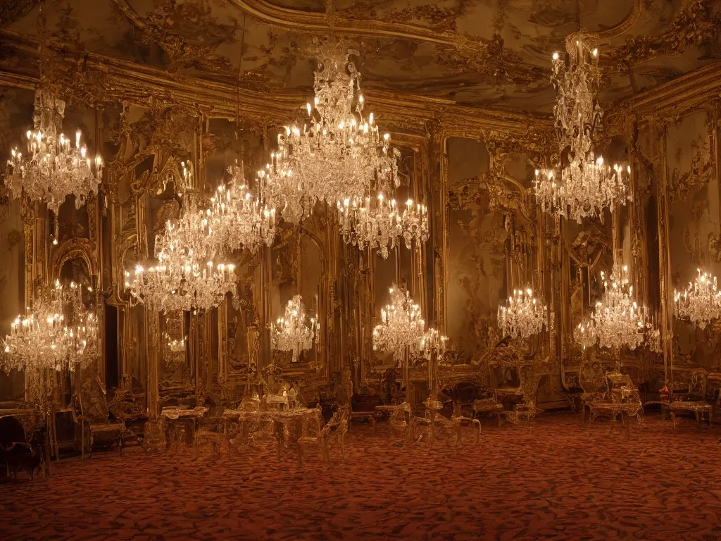 Prompt: A Baroque Ballroom as seen by Stanley Kubrick, 70mm