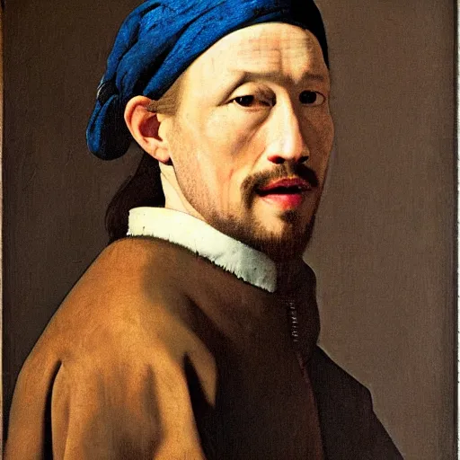 Image similar to markiplier portrait as het meisje met de parel, het meisje met de parel, by johannes vermeer, oil painting, traditional art, detailed, histroical