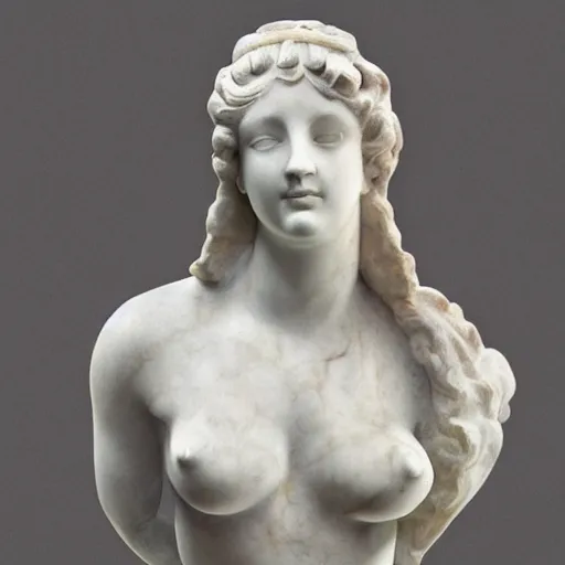 Prompt: sculpture of venus de milo and aphrodite embracing hyperrealistic style in carrara marble