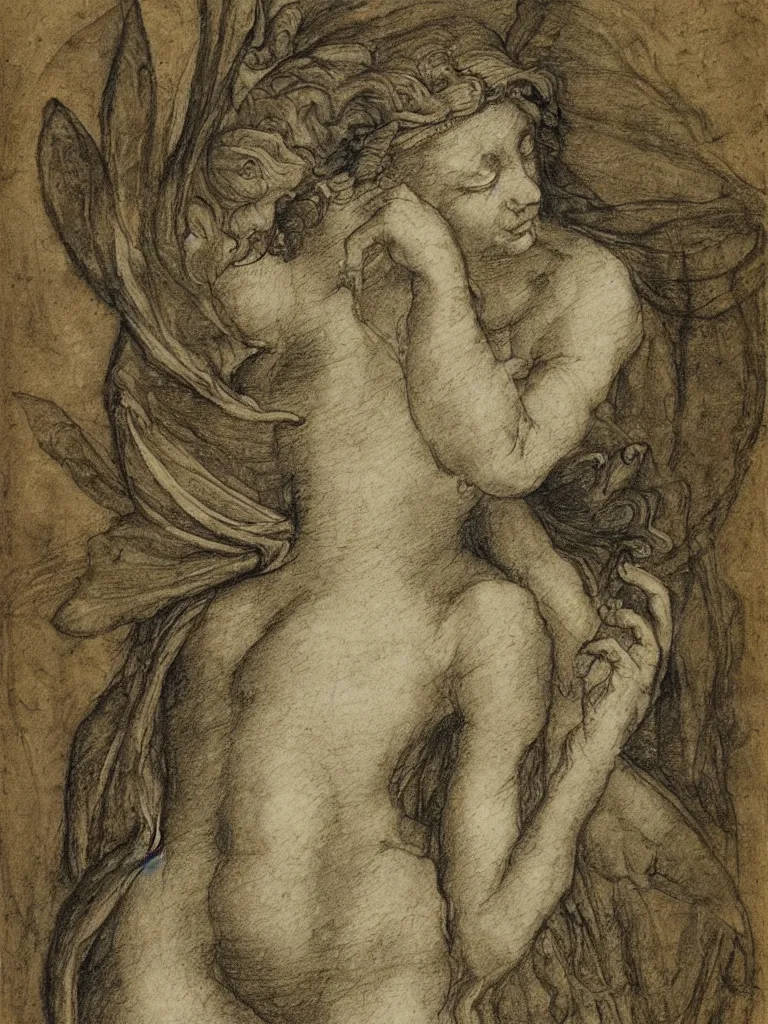 Prompt: sketch, study of a fairy, in the style of leonardo da vinci, with written notes, annotations,