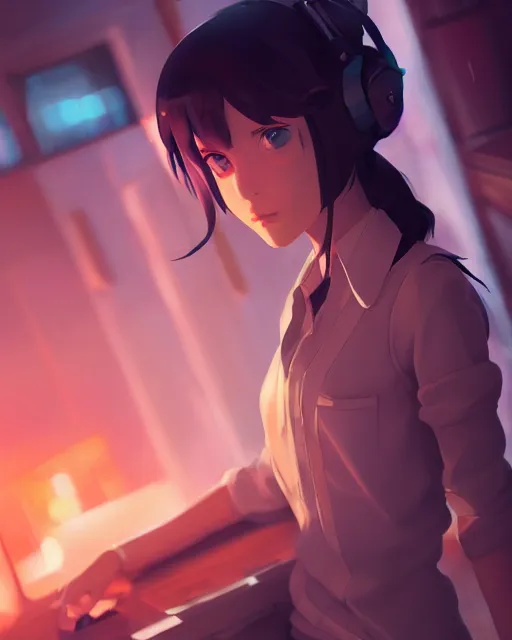 Image similar to gamer girl, full shot, atmospheric lighting, detailed face, by makoto shinkai, stanley artger m lau, wlop, rossdraws, james jean, andrei riabovitchev, marc simonetti, krenz c