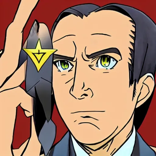 Image similar to Saul Goodman in ace Attorney as Phoenix Wrig, in a courtroom, anime