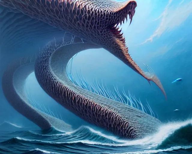 Image similar to a hyper - detailed 3 d render of aquatic creatures of the cresting waves, surrealism!!!!! surreal concept art, lifelike, photorealistic, digital painting, aesthetic, smooth, sharp focus, artstation hd, by greg rutkowski, bruce pennington, valentina remenar and asher duran,