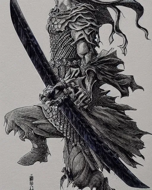 Prompt: sword drawn by kentaro miura,