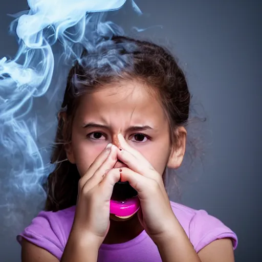 Image similar to child blowing rings of smoke out of their mouth