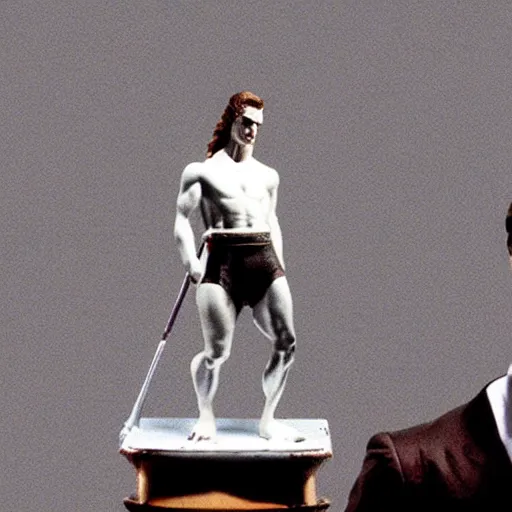 Prompt: greek statue of Patrick Bateman, viewed from above, in American Psycho (1999)