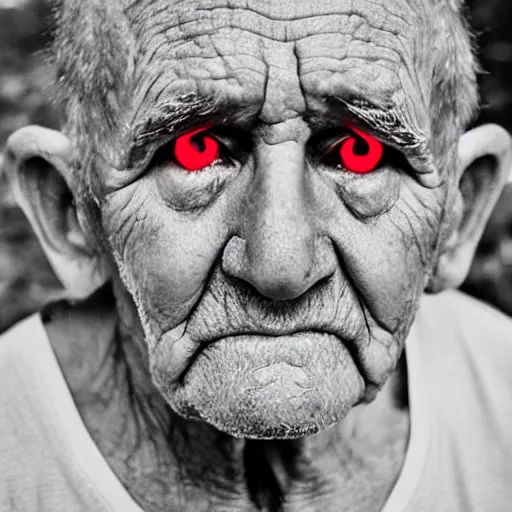 Prompt: old man with red eyes