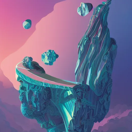 Image similar to Petros Afshar, minimalistic, hyperrealistic surrealism, award winning masterpiece with incredible details, epic stunning, infinity pool mirrors, a surreal vaporwave liminal space with mirrors, highly detailed, trending on ArtStation, artgerm and greg rutkowski and alphonse mucha, daily deviation, IAMAG, broken giant marble head statue ruins, nightscape, milkyway