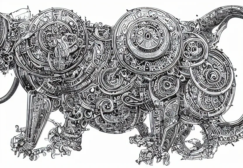 Image similar to small schematic blueprint of highly detailed ornate filigreed convoluted ornamented elaborate cybernetic rat, centered composition, full body, full frame, character design, zoomed out, art by da vinci